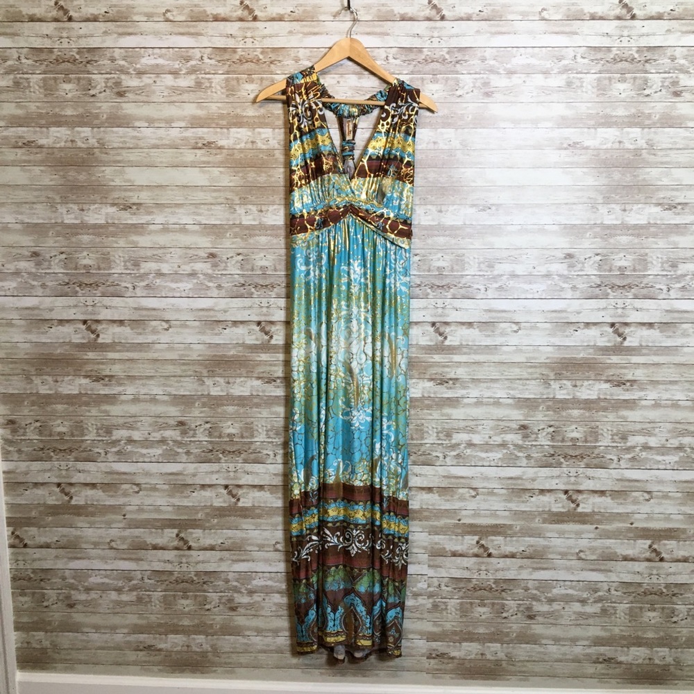 Shoreline Metallic Splash Razor Back Maxi Dress